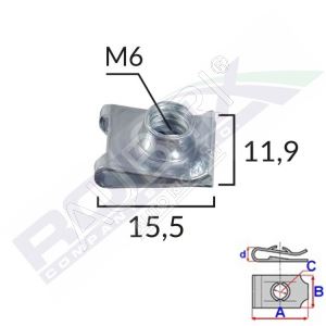 Montážní příchytka M6 mm, 10 ks v balení