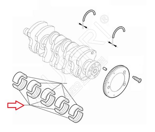 Hlavní ložisko kliky Fiat Ducato od 2021 2,2D 1,832-1,836 spodní, červené