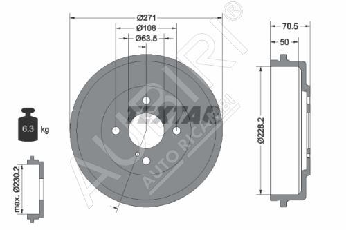 Brzdový buben Ford Transit Courier od 2014 zadní, 228,2 mm